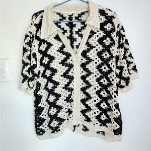 Ultra Pink Black and Cream Crochet Top